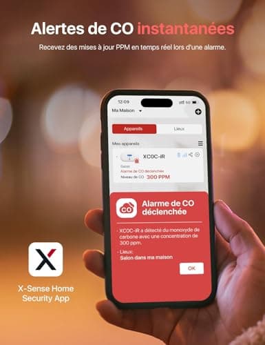 X-Sense Détecteur de Monoxyde de Carbone Connecté, Détecteur de Monoxyde de Carbone Intelligent avec Affichage Numérique LCD, Détecteur de Monoxyde de CO Portable à Emporter Partout, XC0C-iR, Lot de 1