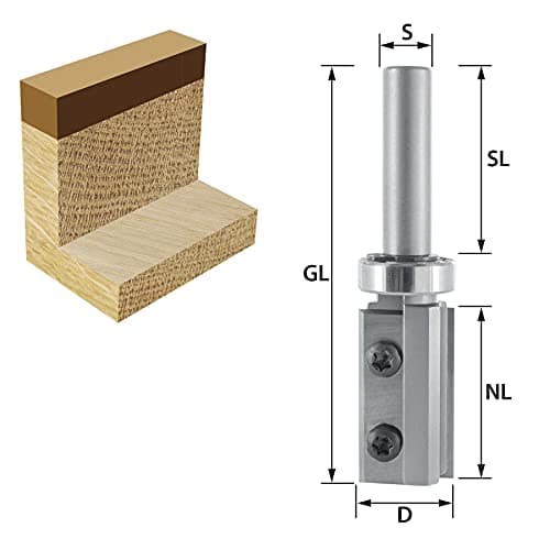 ENT 20323 Couteaux à jeter Fraise pour affleurer droite Carbure, Queue (S) 8 mm, Diamètre (D) 16 mm, NL 29,5 mm, SL 30 mm, GL 68 mm, avec roulement