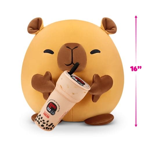 Snackles, Series 2, Capybara (Kung Fu Tea, Bubble Tea), Plush Toy, Cuddly Squishy Comfort Plush with License Snack Brand Accessory, Large (40 cm), Brown Box, (Capybara)