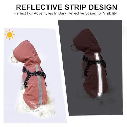 PETCUTE Imperméable pour Chien avec Harnais,Imperméable Chien avec Capuchon,100% étanche et Coupe-Vent Imperméable pour Chien avec des Bandes Réfléchissantes,Respirant Manteau pour Chiens Rose Rouge