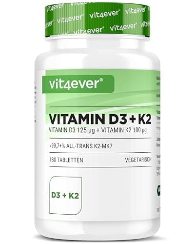 Vitamine D3 + K2 Depot - 180 comprimés - Matière première de première qualité : 99,7+% All-Trans (K2VITAL® de Kappa) - Avec 5000 U.I. de vitamine D3 par comprimé - Hautement dosé