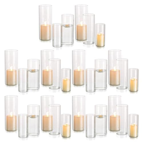 Glasseam Porte-Bougie Hurricane Cylindre en Verre : Vase À Fleurs Transparent pour Bougies Chauffe-Plat Pilier Votif Bougies Flottantes pour Décorations De Table À Manger (M+L+XL x 10)