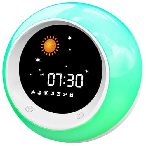 I·CODE Réveil Enfant, Réveil d’Apprentissage au Sommeil pour Enfant, avec Affichage de la Lune et du Soleil, veilleuse, Alarme et Son favorisant Le Sommeil intégrés