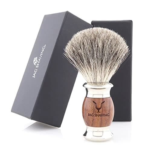Jag Shaving Germany Kit de rasage 5 pièces avec blaireau en poils de blaireau et support en cuir pour rasoir de sûreté