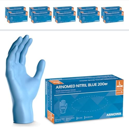 ARNOMED Gants nitrile jetables taille L, 2000 pièces (10 boîtes), gants en nitrile bleu, gant jetable non poudrés & sans latex, gants jetables, gants cuisine jetable en tailles S, M, L & XL