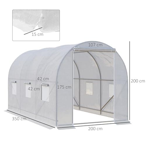 Outsunny Serre de Jardin Tunnel Surface Sol 7 m2 3,5L x 2l x 2H m châssis Tubulaire renforcé 18 mm 6 fenêtres Blanc