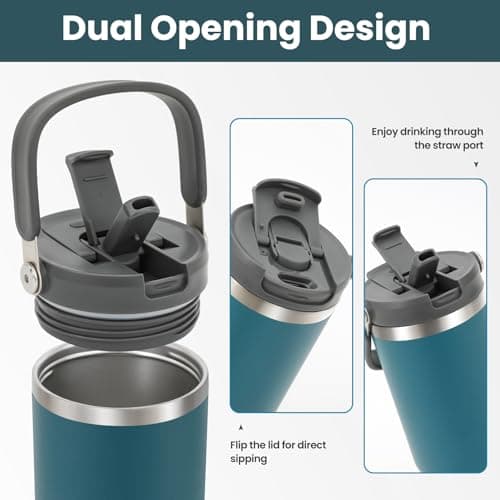 Riley Joy Gourde Isotherme 2.0 - Travel Mug Isotherme 1.2L - Gobelet avec Paille Poignée, Thermos Café pour Chaud ou Glacé en Acier Inoxydable sans BPA pour Voyage Camping