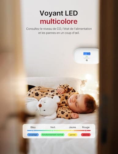 X-Sense Détecteur de Monoxyde de Carbone Connecté, Détecteur de Monoxyde de Carbone Intelligent avec Affichage Numérique LCD, Détecteur de Monoxyde de CO Portable à Emporter Partout, XC0C-iR, Lot de 1