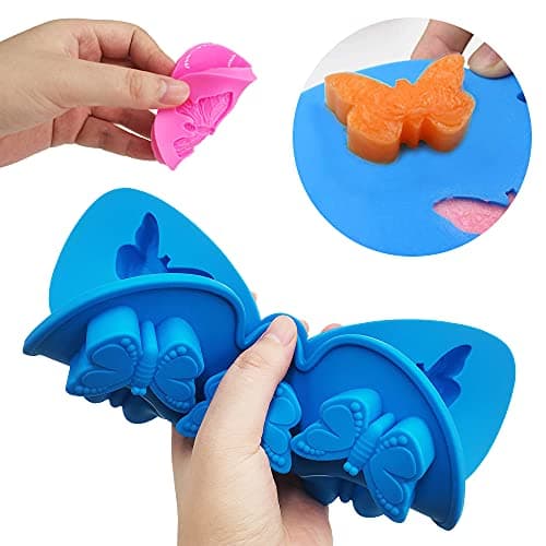 SENHAI Lot de 4 moules en silicone en forme de papillon – 2 mini moules en forme de papillon et 2 plateaux en silicone en forme de papillon normal, pour chocolat, bonbons, savon, glaçons