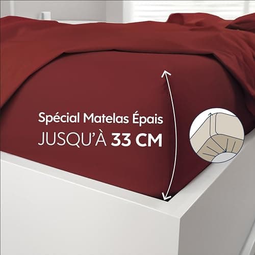 Dreamzie - Drap Housse 180x200 cm - Grand Bonnet 35 cm - Bordeaux | Microfibre Ultra Douce · Certifié OEKO-TEX · Linge de Lit 2 Personnes · Matelas Épais · Respirant · Entretien Facile
