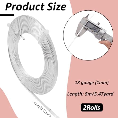 BENECREAT 10m (33FT) Fil Plat en Aluminium Argenté de 3mm de Large Fil Artistique Artistique Anodisé pour la Fabrication de Perles de Confection de Bijoux, 5m / Rouleau