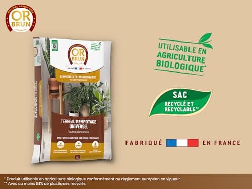 Or Brun Terreau Rempotage Universel - 6L - pour Toutes Les Plantes en Pots - Améliore la Croissance OBRTREM6U