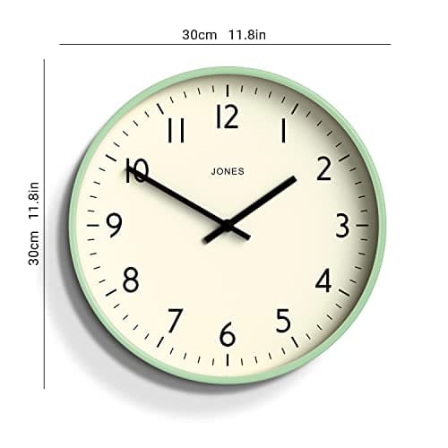 JONES CLOCKS®, Horloge Murale Studio, Monture en Couleur crème et Aiguilles Noires 30 cm (Néo Menthe)