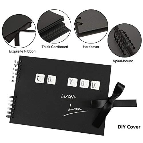 YILEEY Album Photos, 28x21cm Traditionnel Scrapbook 80 Pages Noires Mariage Livre d'or, DIY Scrapbooking Set avec 10pcs marqueurs stylos 5pcs Pochoirs 6pcs Autocollants et 2pcs Coins Photo