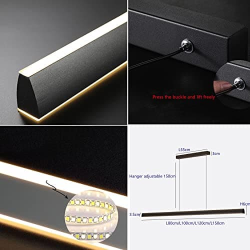 LED dimmable lampe à suspension table à manger lampe à suspension moderne avec télécommande lampe à suspension LED Restaurant Bureau bureau bureau salon cuisine lumière (Noir, L80cm)