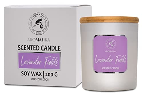 Bougie Parfumée Champs de Lavande - Bougie Huiles Essentielles - Bougie de Cire de Soja - Bougie Aromathérapie Luxe et Sensuelle - Temps de Combustion Jusqu'à 45 Heures - Bougie Parfumée