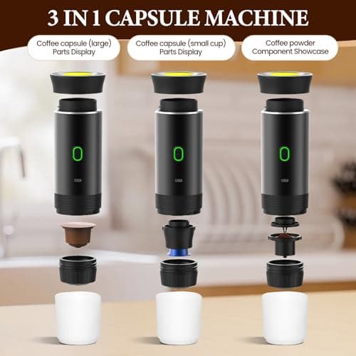 Machine à Café Multi Capsules, 3 En 1 Cafetiere Expresso, 4 à 6 Minutes D'Auto-Chauffage, Petites Capsules, Grandes Capsules, Café Moulu, Cafetiere Portable Pour Bureau, Maison, Voiture (noir)