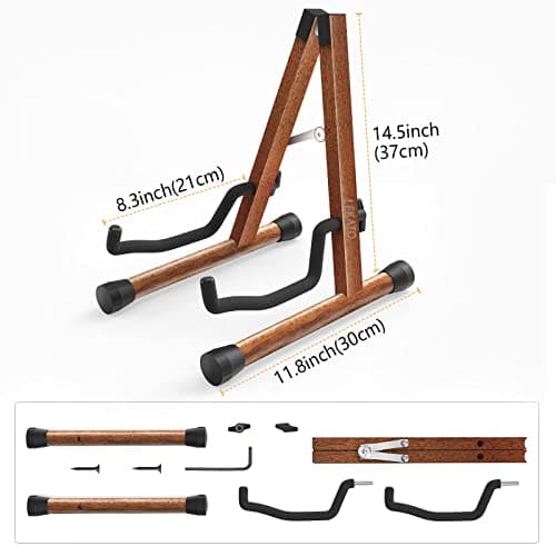 LEKATO Support de guitare A-Frame Support de guitare basse en bois avec rembourrage en mousse pour guitares, basse, violoncelle, banjo, mandoline, ukulélé
