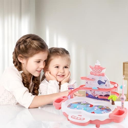 NUKied Jeu de Pêche pour Enfants, Jeux Peche a La Ligne Jouet avec 10 Poissons, 3 Dauphins, 2 Cannes à Pêche,Jeu Montessori Musical Educatif Cadeau pour Garcon Fille 3 4 5 6 Ans