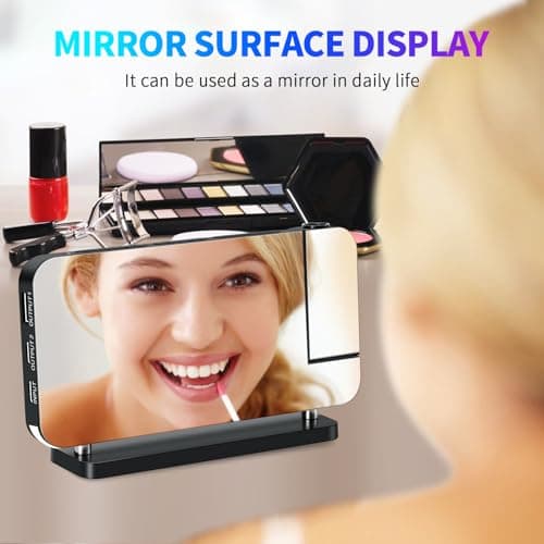 ThreeH Réveil Arc-en-Ciel Numérique Réveil à Projection Grand écran LED Miroir Veilleuse Colorée Double Ports Charge USB Fonction Snooze Dimming Volume Ajustable Noir