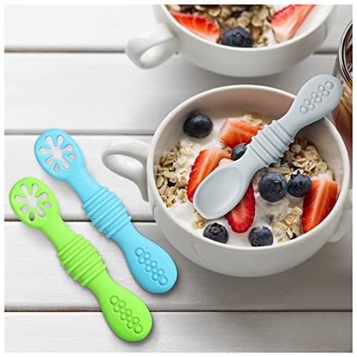 Vicloon Cuillere Bebe Apprentissage,3pcs Cuillères D'apprentissage pour Enfants et Bébé Ustensile D'apprentissage Adapté à Dentition Première Étape Recommandé par Experts Sevrage