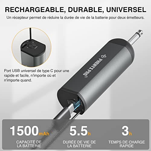 Phenyx Pro Système de Microphone sans Fil numérique Simple,avec 1 Microphone Dynamique à Main,Mini récepteur,5 fréquences UHF,Microphone sans Fil en métal pour Chanteur,karaoké, Mariage(PDP-1)