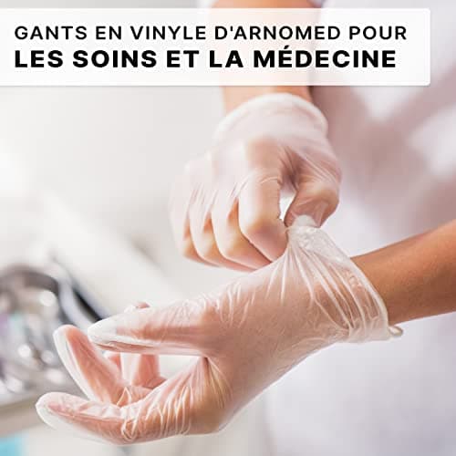 Gants jetables ARNOMED en vinyle S, 100 pièces/boîte, gant non poudre, gants jetable, gants vinyle, boite de gants jetables, gants en vinyle disponibles en tailles S, M, L & XL, gant hygiene