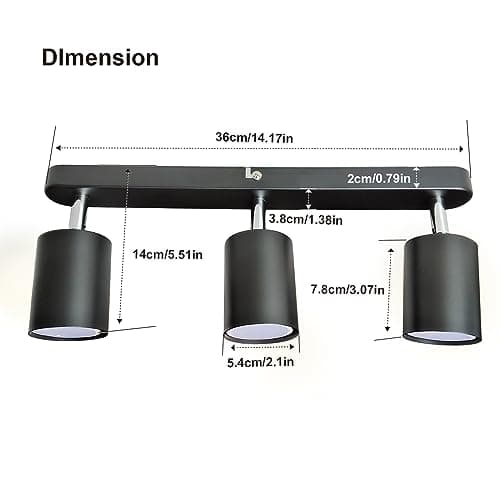 Sweier Plafonnier 3 Spot Orientables, angle réglable Plafond Spot Blanc Froid 6000K 430LM 5W, Plafond Lampe Noir Orientable Peut être Monté au Plafond ou au mur