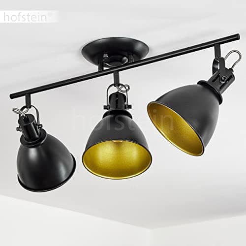 Plafonnier Koppom en métal noir et or, luminaire de plafond à 3 spots orientables pour ampoules E14, ampoule(s) non incluse(s)