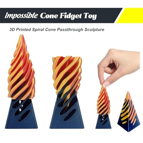 Impossible Cone (3PCS), 3D Imprimé Spiral Cone Fidget Toy, Jouet de Cône en Spirale, Sculpture de passthrough Pyramide, Stress Relief décorations de Bureau pour Enfants Cadeau pour Adultes - Or