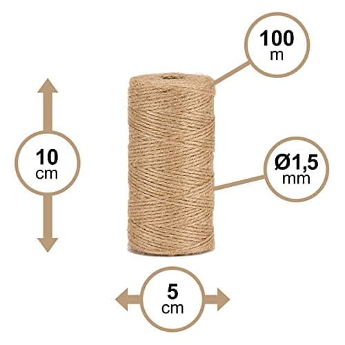 La cordeline Ficelle Jute Naturel Ø1.5mm ±100m pour Le Jardinage, Bricolage, activités manuelles BJN100, Naturelle