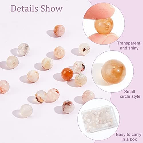 OLYCRAF 60pcs 6mm Perles D'Agate Fleur Cerisier Perles D'Agate Naturelle Perles Vrac Pierres Précieuses Perles Rondes pour Bijoux Bracele Bricoler Soi-Même Fabrication de Colliers - Trou: 0.8mm