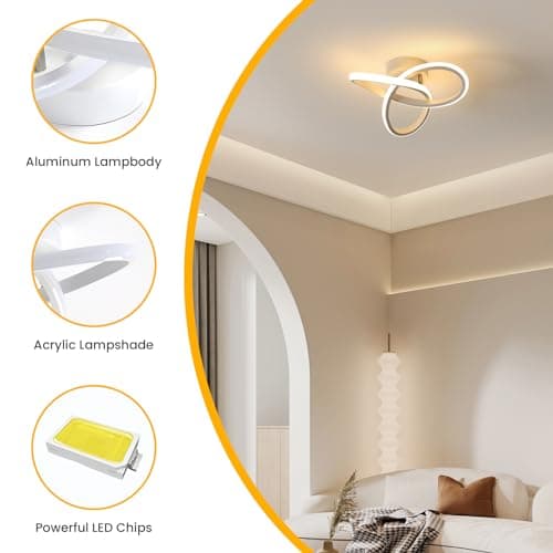 Osairous Plafonnier LED Moderne, 22W 2500LM Lampe de Plafond Blanc Chambre, Luminaire Plafonnier Cuisine en Aluminium pour Balcon Salon Couloir, Blanc Chaud 3000K, Dia 25cm