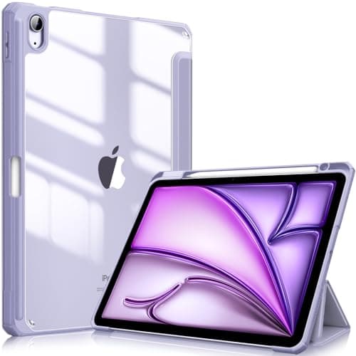 FINTIE Coque pour iPad Air 11 Pouces M3/M2 (2025/2024), iPad Air 5/4 10.9 Pouces (2022/2020) - [Rangement de Stylet] Housse Transparente Claire Etui Antichoc Veille/Réveil Auto, Lilas