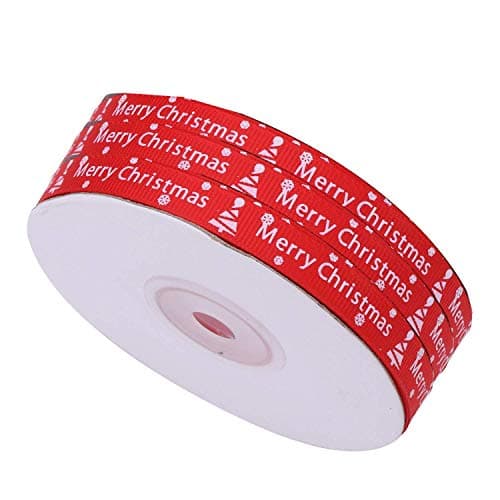 Trimming Shop Noël Ruban Gros Grain Noël Vacances Imprimé Snowglake Père Noël Rubans pour Emballage Cadeau, Décoration Festive - Rouge, 10mm x 25 Yards