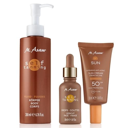M. Asam SUN Self Tanning Autobronzant pour le corps (200ml) – à l'effet immédiat, bronzage naturel et longue durée, hydratation intense, fluide à la texture légère, toutes peaux et tous âges