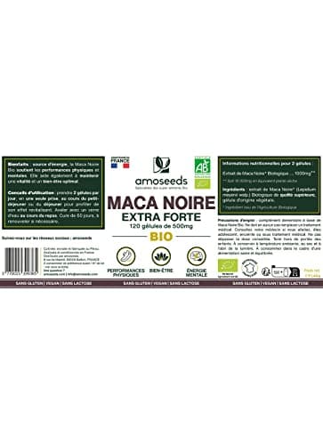 Maca Noire BIO du Pérou | Extra Fort 10 000mg par jour | 120 gélules vegan | Régulateur Hormonal, Détente, Énergie | Qualité Supérieure pour Sommeil,Stress