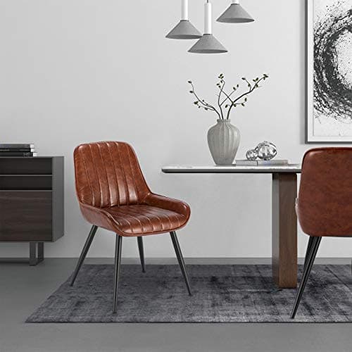 Lestarain Lot de 2 Chaises de Salle à Manger avec Dossier Chaise de Cuisine Rétro Chaise de Salon Assise en Similicuir et Pieds en Métal,Brune