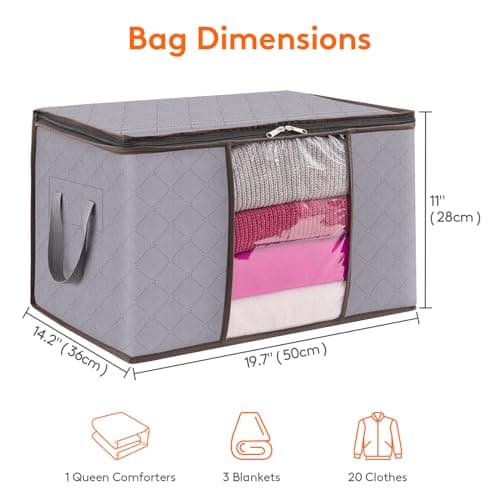 Lifewit Lot de 4 Sac Rangement Vetement 50L, Boite Rangement Pliable avec Poignées Renforcées, Housse de Rangement Couette, Caisse Rangement Sous Lit pour Vêtements, Couvertures, Jouets, Gris Clair