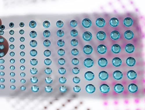 Blue Aqua Self Adhesive Acrylic Rhinestones 3 Sizes 4mm 6mm 8mm Plastic Face Gems Stick On Body Jewels Hair Crystals For DIY Cards And Invitations Crafts Bling Sticker - 5 Sheets - 480PCS