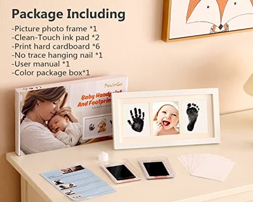 PewinGo Cadre Empreintes Bébé Encre avec Tampon Encreur, Kit Pieds et Mains Pour Nouveau-né Bébé