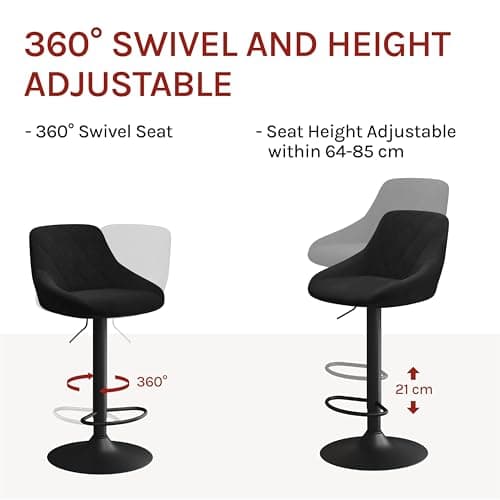 WOLTU 1 x Tabouret de Bar en Velours Hauteur réglable,Noir BH219sz-1