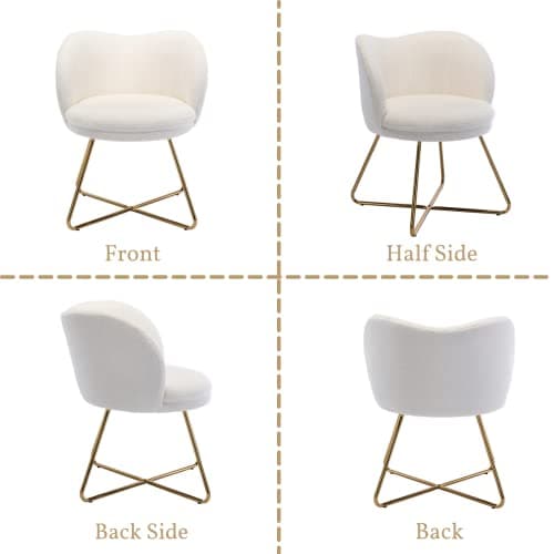 Wahson Fauteuil de Salon Fauteuil Coiffeuse en Fausse Fourrure Fauteuil Chambre avec Pieds doré, Chaise Coiffeuse pour Chambre/Salon, Blanc