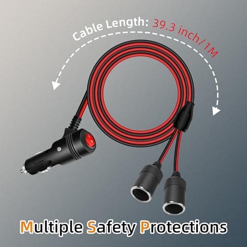 RIIEYOCA Adaptateur répartiteur allume-cigare 12 V 24 V avec interrupteur marche/arrêt, allume-cigare de voiture 1 mâle vers 2 prises femelles Câble d'alimentation répartiteur en Y (1 m)