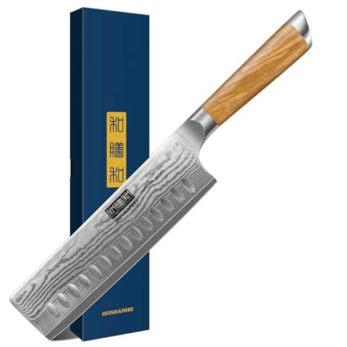 HOSHANHO Damas Couteau de Cuisine Nakiri 16,5 cm en Acier Damas de 67 Couche, Professionnel Super Tranchant Japonais Couteau avec Manche Ergonomique en Bois