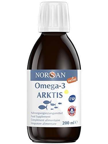 NORSAN Premium Omega 3 Huile de foie de morue de l'Arctique 200ml / 2000mg d' oméga-3 par dose journalière/huile de poisson 480mg EPA & 720mg DHA/oméga 3 huile issue de la pêche durable