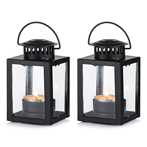 Nuptio Lanternes pour Bougies Lanternes de Jardin, 2 Pièces Suspendues Petites Lanternes pour Bougie Chauffe-Plat, Bougeoirs Bougie Noire pour Les Événement de Plein Air en Intérieur