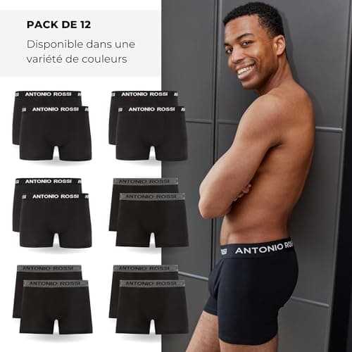 ANTONIO ROSSI (lot de 12) boxers ajustés pour hommes - Boxers pour hommes avec ceinture élastique