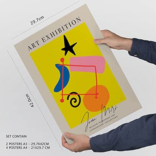 Nacnic Ensemble de 6 affiches L'art de Miró. Collection de plaques avec collage esthétique pour la décoration d'intérieur. Tailles A3 et A4. Sans cadre.