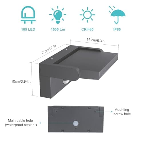 Klighten 24W Applique Murale LED Extérieure Intérieur Rotatif, Éclairage Mural Imperméable IP65 Moderne, Lampe Murale Ajustable pour Jardin Entrée Terrasse, Anthracite, 1500LM, Blanc Chaud 3000K